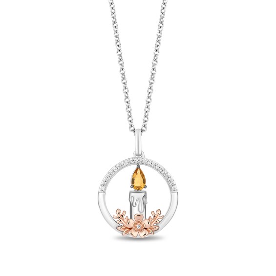 Disney Treasures Encanto Citrine and 0.065 CT. T.W. Diamond Candle Pendant in Sterling Silver and 10K Rose Gold - 19"