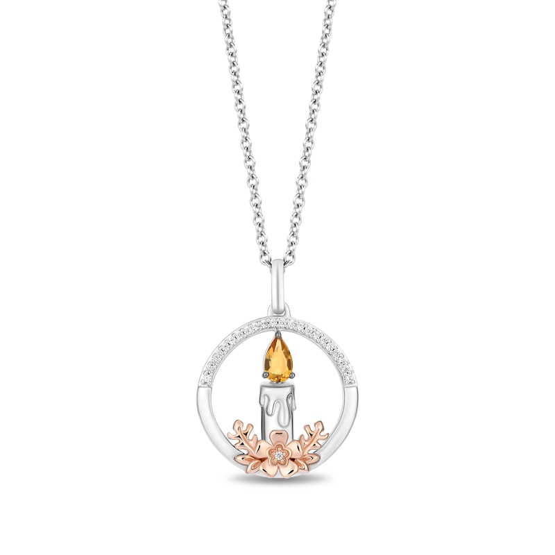 Disney Treasures Encanto Citrine and 0.065 CT. T.W. Diamond Candle Pendant in Sterling Silver and 10K Rose Gold - 19"
