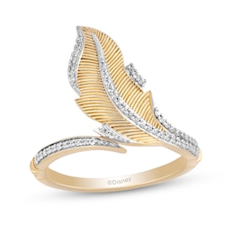 Enchanted Disney Pocahontas 0.115 CT. T.W. Diamond Bypass Feather Wrap Ring in 10K Gold