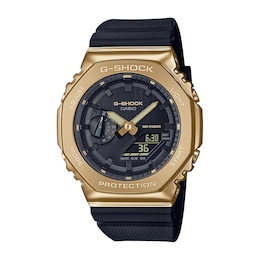 Men's Casio G-Shock Classic Gold-Tone IP Black Resin Strap Watch with Black Dial (Model:&nbsp;GM2100G-1A9)