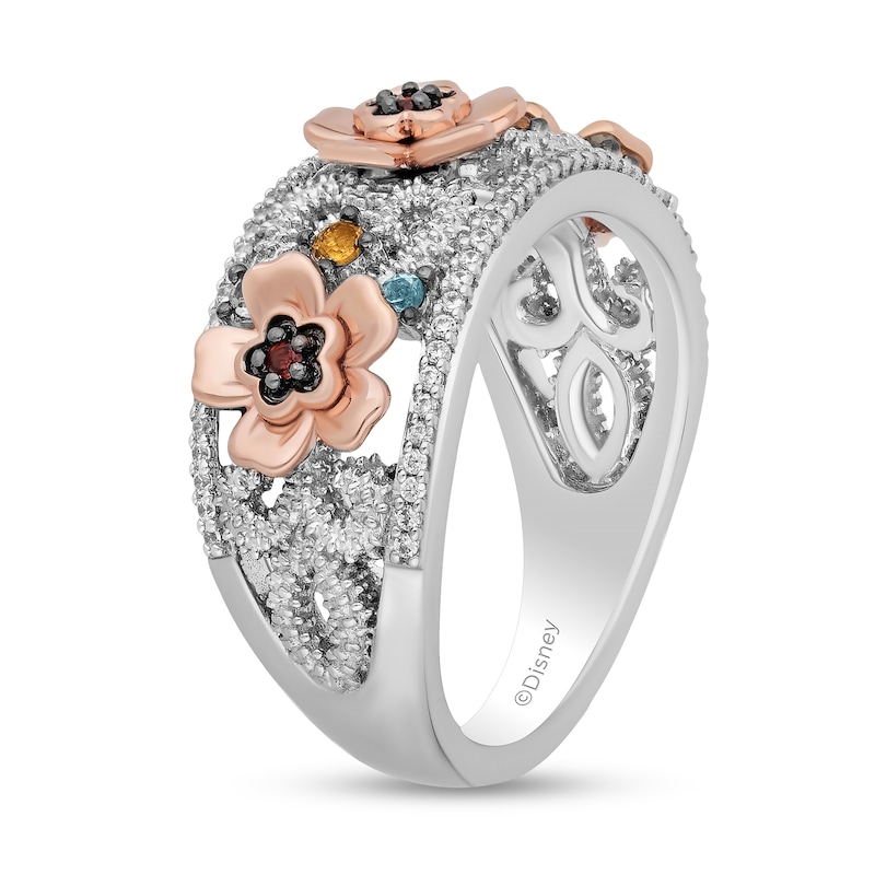 Disney Treasures Encanto Multi-Gemstone and 0.145 CT. T.W. Diamond Flower Ring in Sterling Silver and 10K Rose Gold