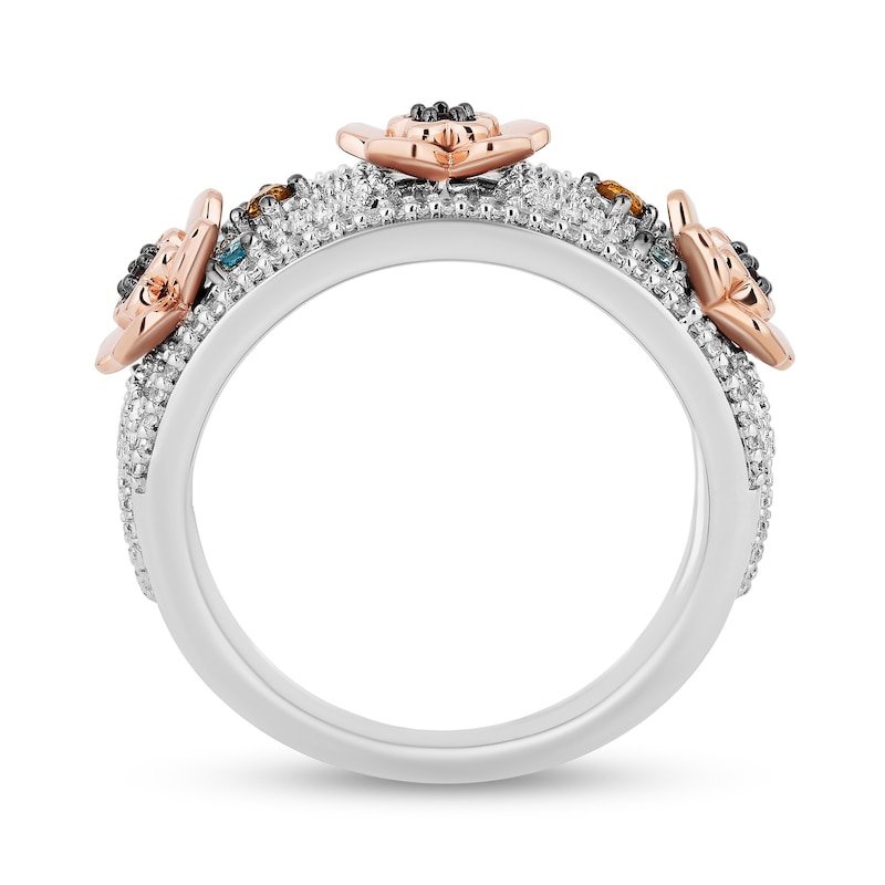 Disney Treasures Encanto Multi-Gemstone and 0.145 CT. T.W. Diamond Flower Ring in Sterling Silver and 10K Rose Gold