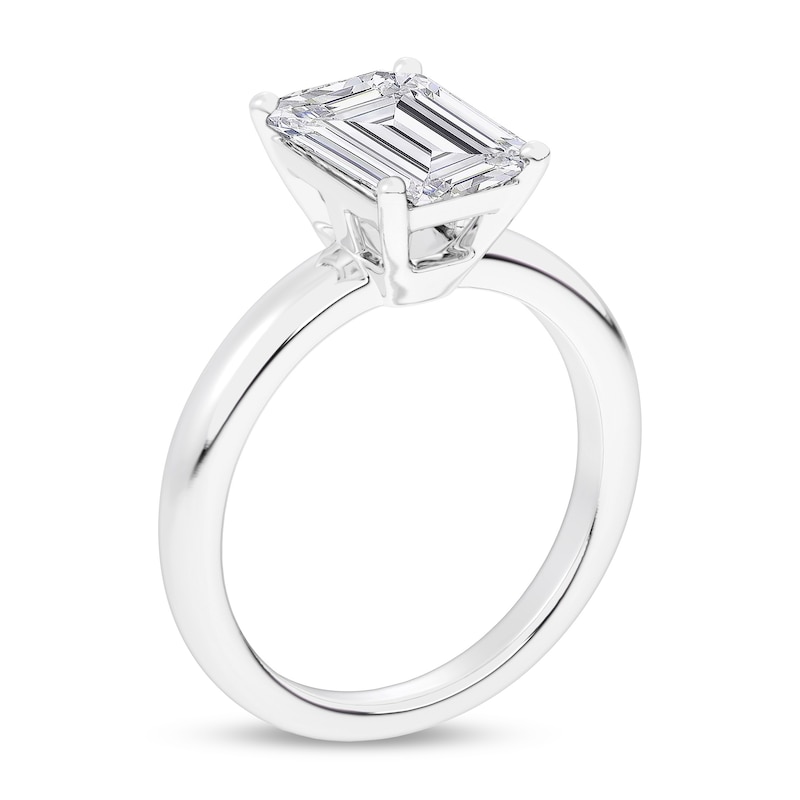 Main Image 2 of 3.00 CT. Certified Emerald-Cut Lab-Grown Diamond Solitaire Engagement Ring in 14K White Gold (F/SI2)
