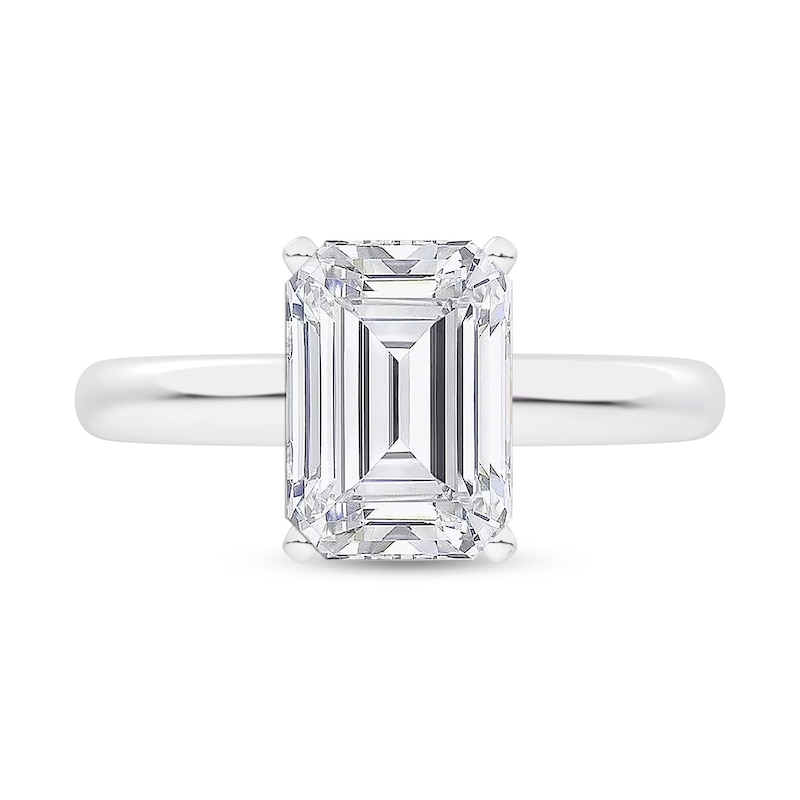 Main Image 3 of 3.00 CT. Certified Emerald-Cut Lab-Grown Diamond Solitaire Engagement Ring in 14K White Gold (F/SI2)