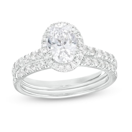 1.70 CT. T.W. Certified Oval Lab-Grown Diamond Frame Bridal Set in 14K White Gold (F/SI2)