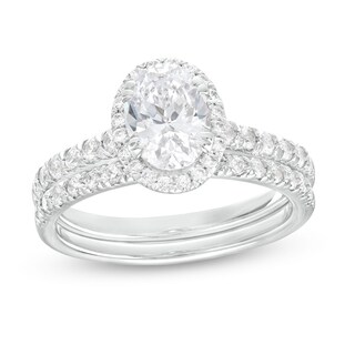 1.70 CT. T.W. Certified Oval Lab-Grown Diamond Frame Bridal Set in 14K White Gold (F/SI2)