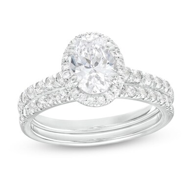 1.70 CT. T.W. Certified Oval Lab-Grown Diamond Frame Bridal Set in 14K White Gold (F/SI2)