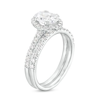 1.70 CT. T.W. Certified Oval Lab-Grown Diamond Frame Bridal Set in 14K White Gold (F/SI2)