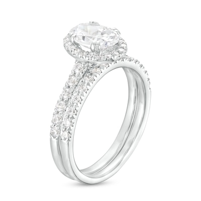 1.70 CT. T.W. Certified Oval Lab-Grown Diamond Frame Bridal Set in 14K White Gold (F/SI2)
