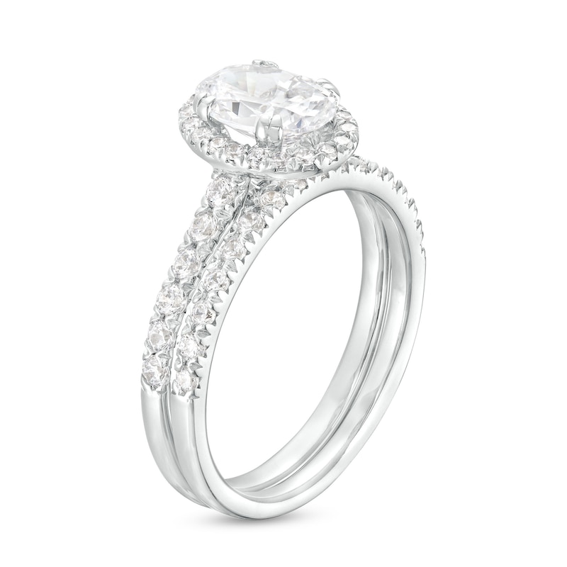 1.70 CT. T.W. Certified Oval Lab-Grown Diamond Frame Bridal Set in 14K White Gold (F/SI2)