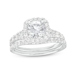 1.80 CT. T.W. Certified Lab-Grown Diamond Cushion Frame Split Shank Bridal Set in 14K White Gold (F/SI2)