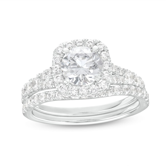 1.80 CT. T.W. Certified Lab-Grown Diamond Cushion Frame Split Shank Bridal Set in 14K White Gold (F/SI2)