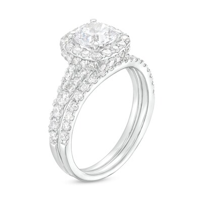 1.80 CT. T.W. Certified Lab-Grown Diamond Cushion Frame Split Shank Bridal Set in 14K White Gold (F/SI2)