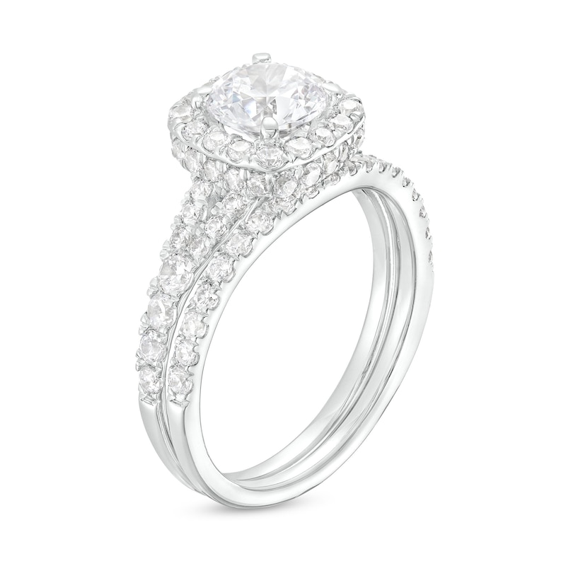 1.80 CT. T.W. Certified Lab-Grown Diamond Cushion Frame Split Shank Bridal Set in 14K White Gold (F/SI2)