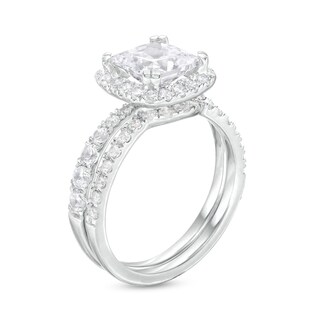 2.80 CT. T.W. Certified Princess-Cut Lab-Grown Diamond Cushion Frame Bridal Set in 14K White Gold (F/SI2)