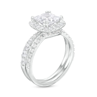 2.80 CT. T.W. Certified Princess-Cut Lab-Grown Diamond Cushion Frame Bridal Set in 14K White Gold (F/SI2)