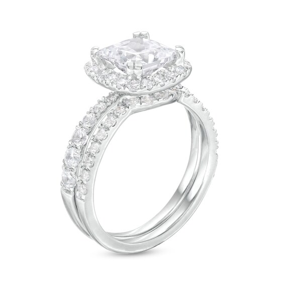 2.80 CT. T.W. Certified Princess-Cut Lab-Grown Diamond Cushion Frame Bridal Set in 14K White Gold (F/SI2)