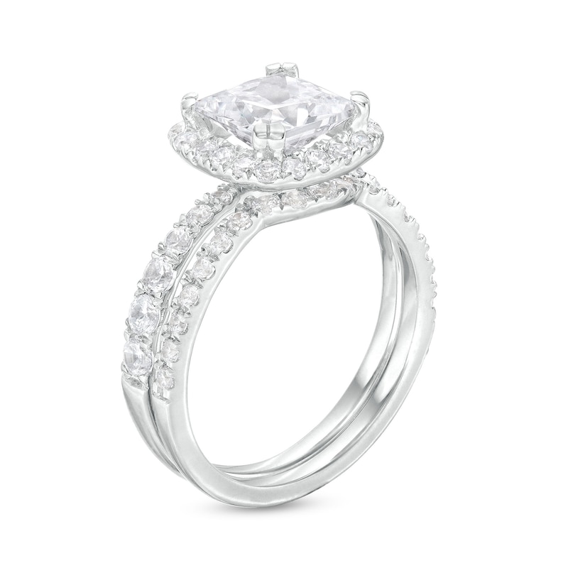 2.80 CT. T.W. Certified Princess-Cut Lab-Grown Diamond Cushion Frame Bridal Set in 14K White Gold (F/SI2)