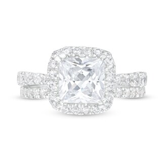 2.80 CT. T.W. Certified Princess-Cut Lab-Grown Diamond Cushion Frame Bridal Set in 14K White Gold (F/SI2)
