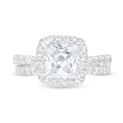2.80 CT. T.W. Certified Princess-Cut Lab-Grown Diamond Cushion Frame Bridal Set in 14K White Gold (F/SI2)