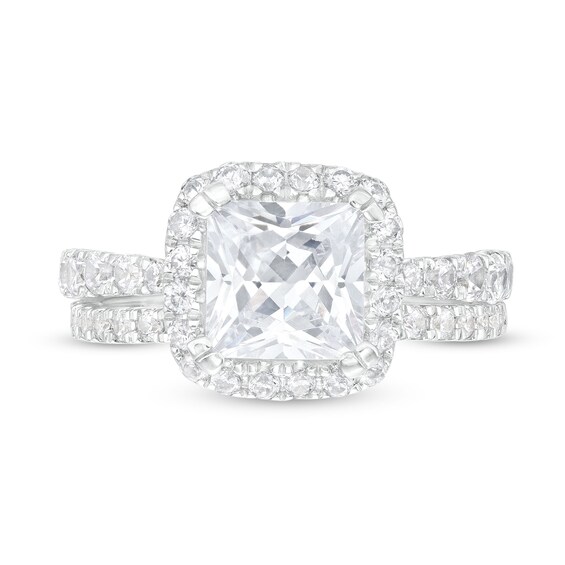 2.80 CT. T.W. Certified Princess-Cut Lab-Grown Diamond Cushion Frame Bridal Set in 14K White Gold (F/SI2)