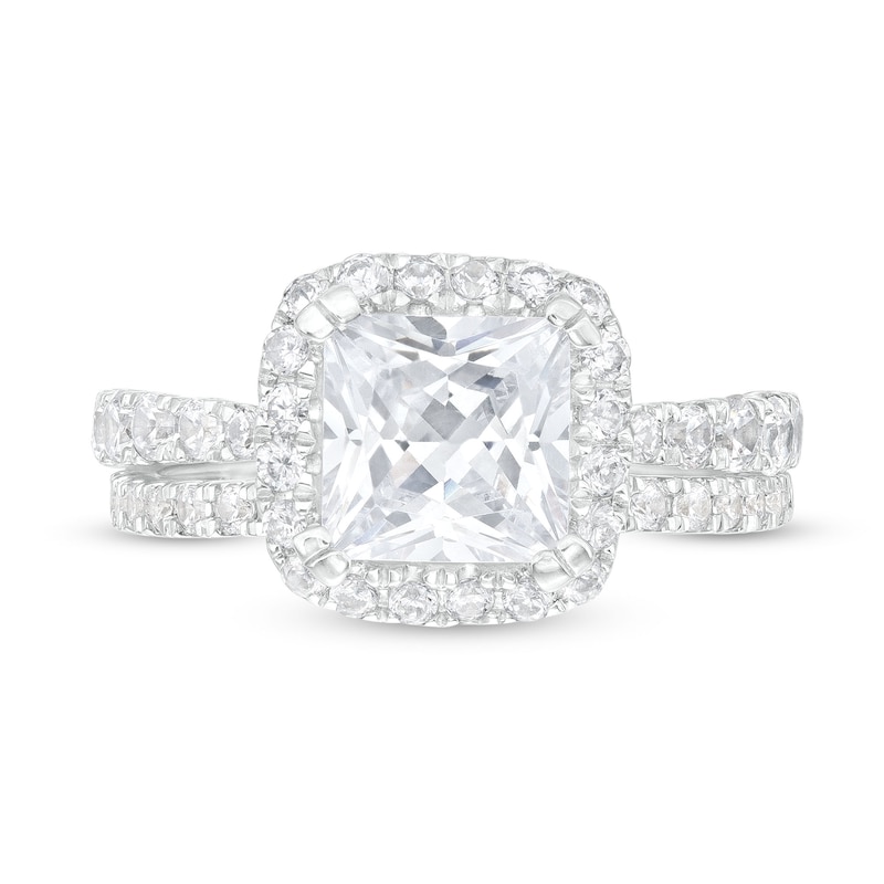 2.80 CT. T.W. Certified Princess-Cut Lab-Grown Diamond Cushion Frame Bridal Set in 14K White Gold (F/SI2)