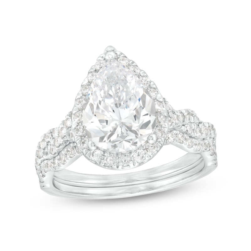 2.60 CT. T.W. Certified Pear-Shaped Lab-Created Diamond Frame Twist Shank Bridal Set in 14K White Gold (F/SI2)|Peoples Jewellers