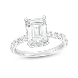 3.80 CT. T.W. Certified Emerald-Cut Lab-Grown Diamond Hidden Frame Engagement Ring in 14K White Gold (F/SI2)