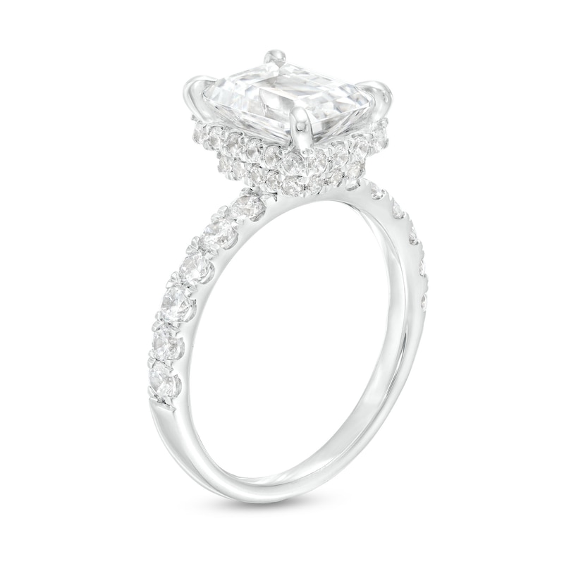 Main Image 3 of 3.80 CT. T.W. Certified Emerald-Cut Lab-Grown Diamond Hidden Frame Engagement Ring in 14K White Gold (F/SI2)