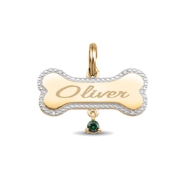 3.0mm Gemstone and Diamond Accent Engravable Dog Bone Pet Tag (1 Stone and 1-4 Lines)