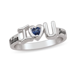 Couple's 3.0mm Heart-Shaped Gemstone Engravable Script "I HEART U" Ring (1 Stone and 1-2 Lines)