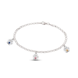 Gemstone and Diamond Accent Paw Print Charm Bracelet (1-5 Stones)