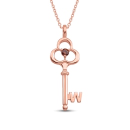 3.0mm Gemstone Uppercase Block Initial Clover-Top Key Pendant (1 Stone and Initial)