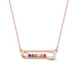 Mother's Gemstone Beaded Sideways Safety Pin Necklace (3-7 Stones)
