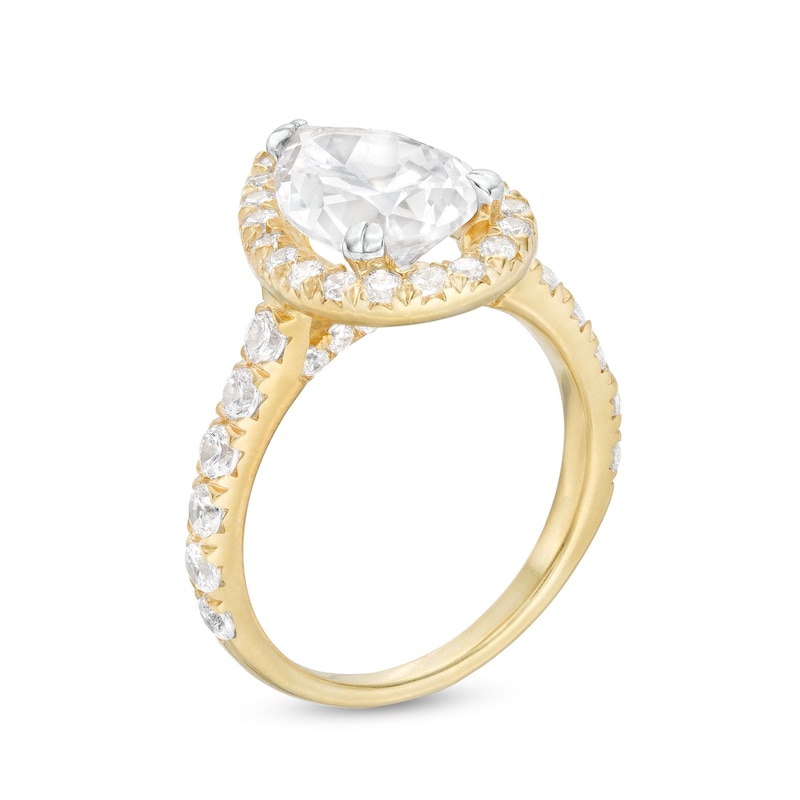 Main Image 3 of 4.00 CT. T.W. Certified Pear-Shaped Lab-Grown Diamond Frame Engagement Ring in 14K Gold (F/SI2)