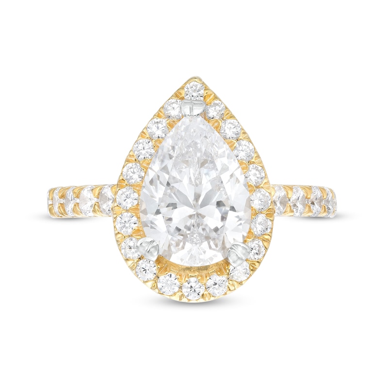 Main Image 4 of 4.00 CT. T.W. Certified Pear-Shaped Lab-Grown Diamond Frame Engagement Ring in 14K Gold (F/SI2)