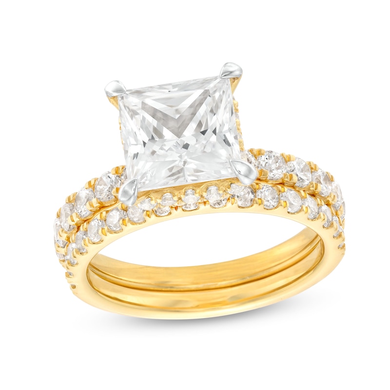 3.00 CT. T.W. Certified Princess-Cut Lab-Grown Diamond Bridal Set in 14K Gold (F/SI2)