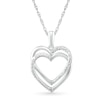 Thumbnail Image 0 of Diamond Accent Beaded Layered Interlocking Hearts Drop Pendant in Sterling Silver