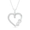 Diamond Accent Beaded Woven Infinity Loop Heart Drop Pendant in Sterling Silver