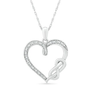 Diamond Accent Beaded Woven Infinity Loop Heart Drop Pendant in Sterling Silver