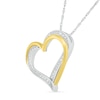 Diamond Accent Beaded Layered Double Tilted Heart Pendant in Sterling Silver and 14K Gold Plate