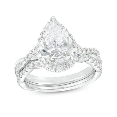 2.50 CT. T.W. Certified Pear-Shaped Lab-Grown Diamond Frame Crossover Split Shank Bridal Set in 14K White Gold (F/SI2)