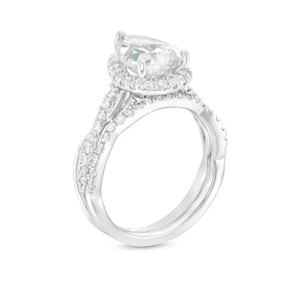 2.50 CT. T.W. Certified Pear-Shaped Lab-Grown Diamond Frame Crossover Split Shank Bridal Set in 14K White Gold (F/SI2)