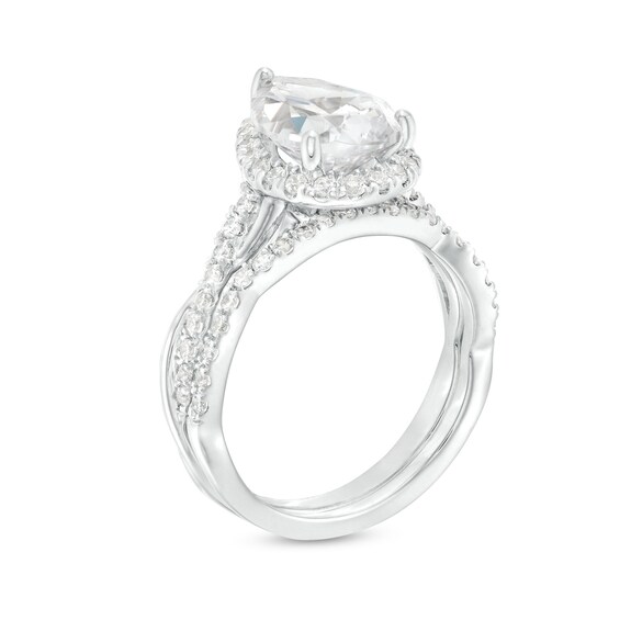 2.50 CT. T.W. Certified Pear-Shaped Lab-Grown Diamond Frame Crossover Split Shank Bridal Set in 14K White Gold (F/SI2)