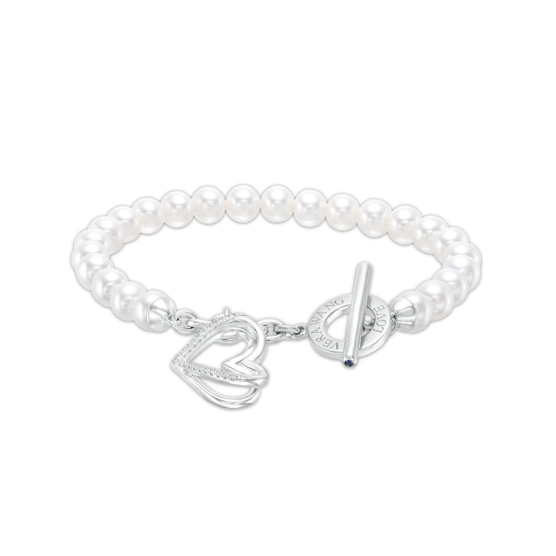 The Kindred Heart from Vera Wang Love Collection Cultured Freshwater Pearl and Diamond Bracelet in Sterling Silver