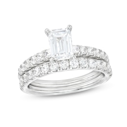 2.00 CT. T.W. Certified Emerald-Cut Lab-Grown Diamond Bridal Set in 14K White Gold (F/VS2)