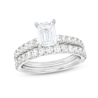 2.00 CT. T.W. Certified Emerald-Cut Lab-Created Diamond Bridal Set in 14K White Gold (F/VS2)