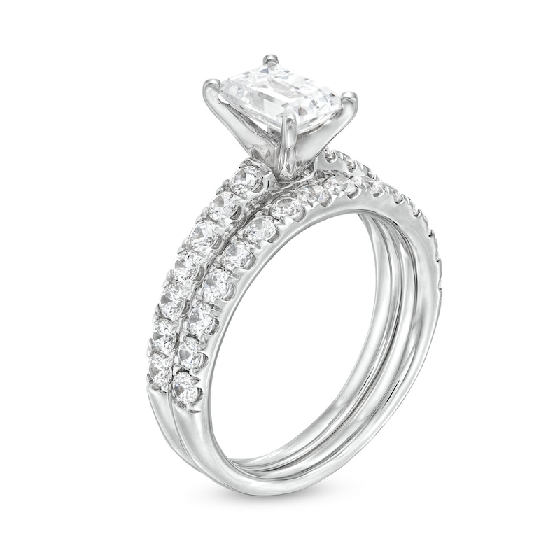 Main Image 3 of 2.00 CT. T.W. Certified Emerald-Cut Lab-Grown Diamond Bridal Set in 14K White Gold (F/VS2)
