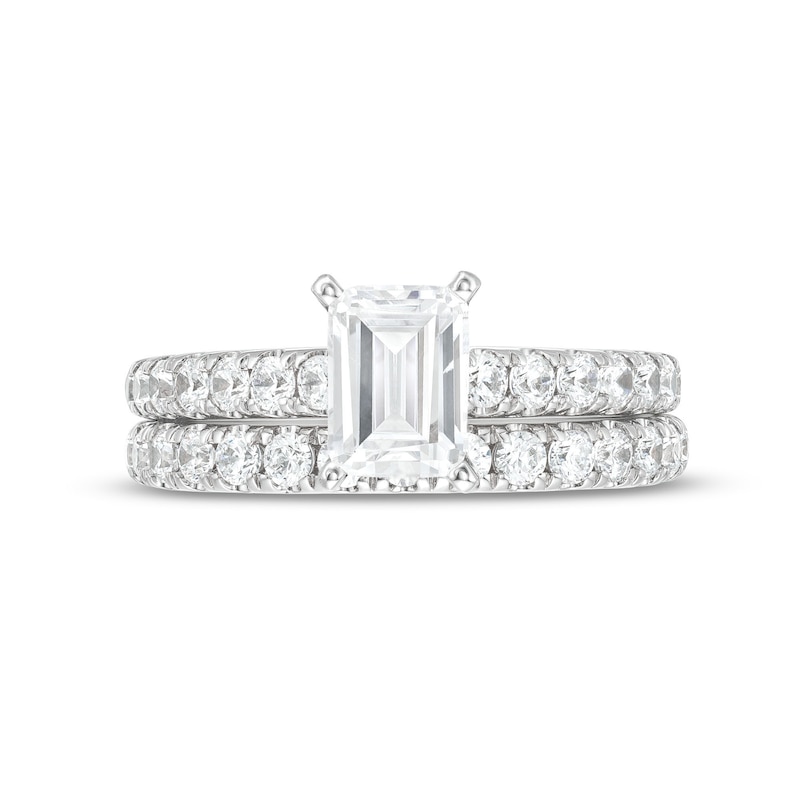 Main Image 4 of 2.00 CT. T.W. Certified Emerald-Cut Lab-Grown Diamond Bridal Set in 14K White Gold (F/VS2)
