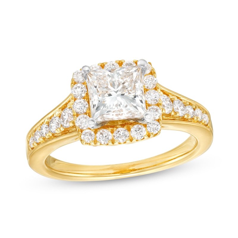 2.00 CT. T.W. Certified Princess-Cut Lab-Created Diamond Frame Engagement Ring in 14K Gold (F/SI2)